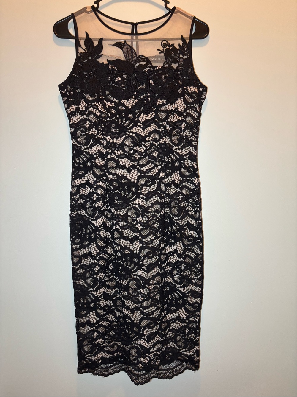 Ivanka Trump Black Lace Midi Dress with Nude Lining